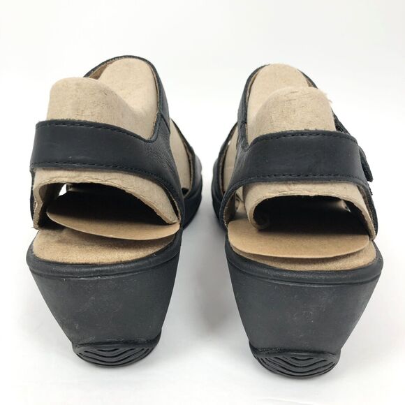 NEW OpBx Halsa Sandals 8.5 Clara Leather Mid Wedge Heels Shoes Ankle Strap Black - Picture 7 of 12